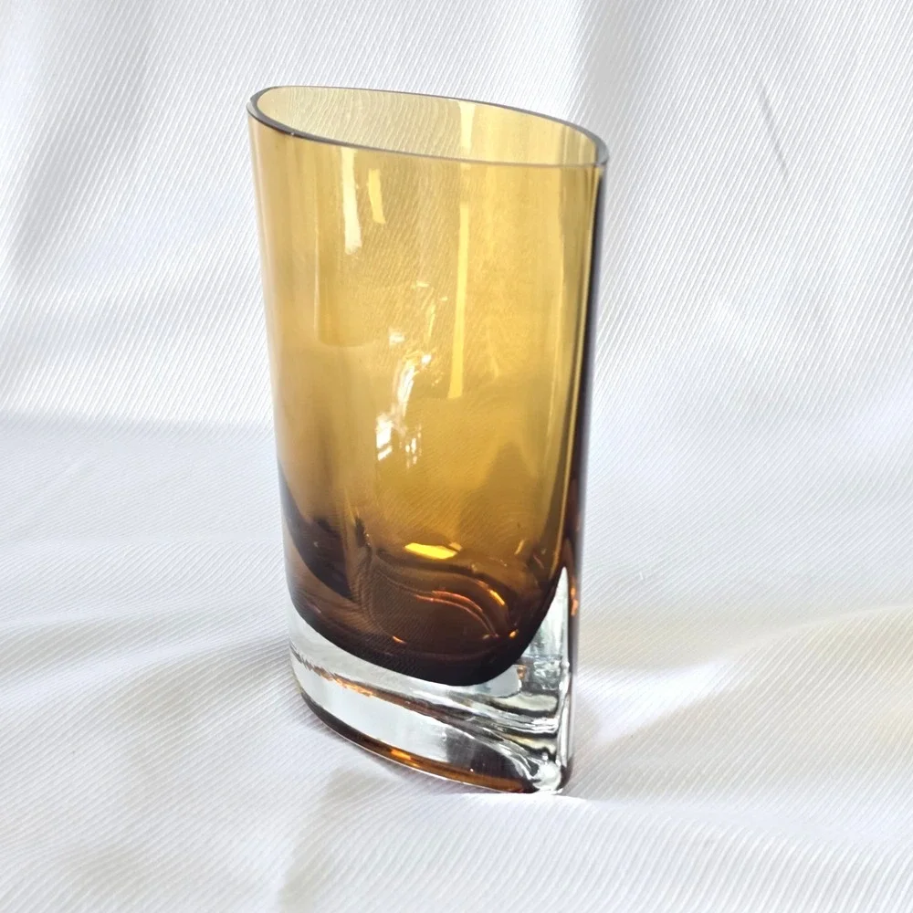 Badash Samantha Pocket Vase Mouth‎ Blown Amber Gold Art Glass Crystal 6